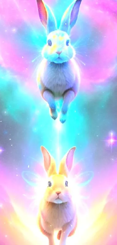 Colorful cosmic bunny wallpaper with vibrant hues.