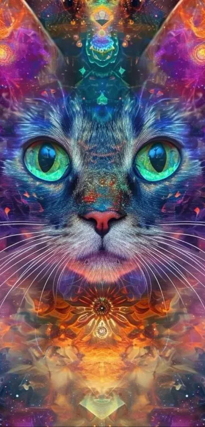 Colorful cosmic cat in psychedelic art style