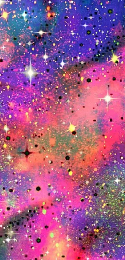 Vibrant cosmic galaxy wallpaper with colorful stars and nebulae.