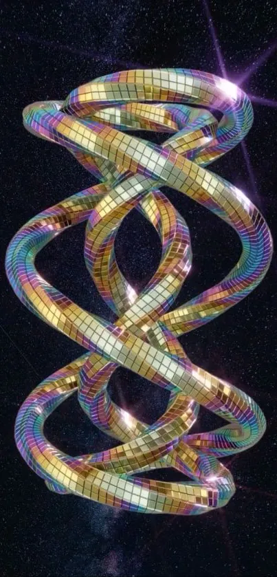 Vibrant cosmic Mobius loop against a starry sky.