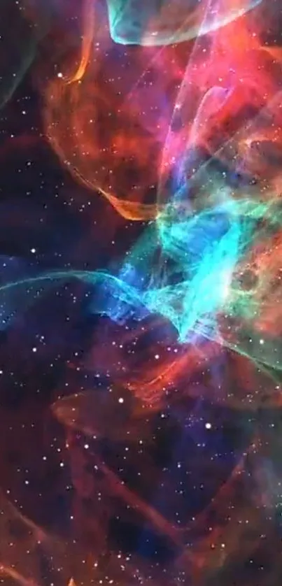 Colorful cosmic nebula wallpaper with stars and vibrant hues.