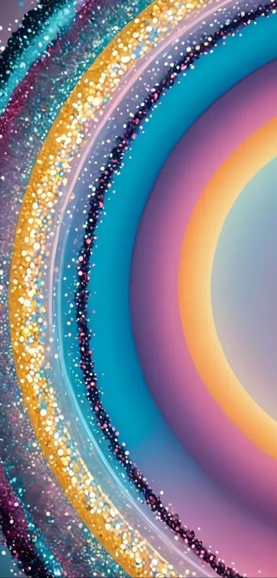 Vibrant cosmic pattern with colorful gradients and dynamic curves on mobile wallpaper.