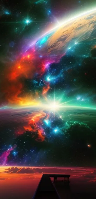 Vibrant cosmic wallpaper with colorful galaxies and stars illuminating the universe.