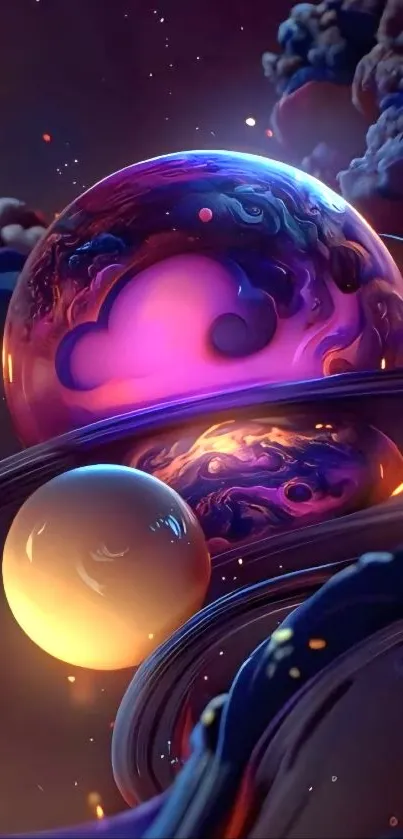 Colorful cosmic spheres on a vibrant wallpaper for mobile phones.