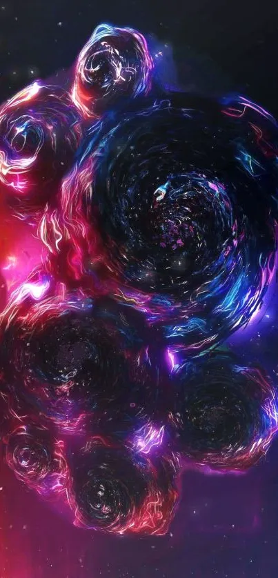 Vibrant cosmic spiral artwork with purple hues.