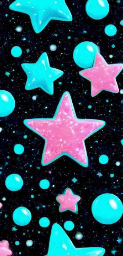 Vibrant cosmic star wallpaper with pink and blue against a dark background.