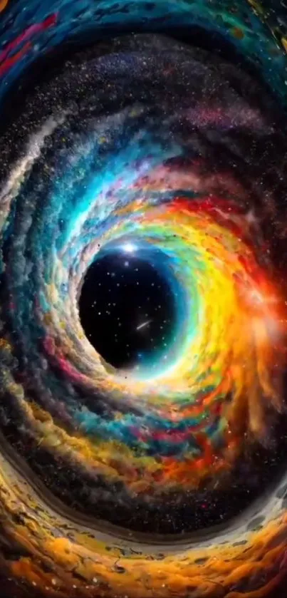 Colorful cosmic vortex mobile wallpaper with swirling galaxies.