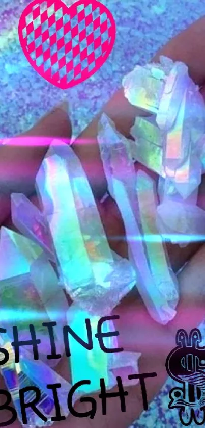 Colorful crystals held in hand with vibrant sparkle.