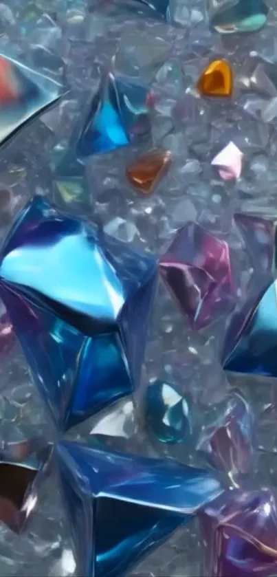 Colorful geometric crystal pattern wallpaper with vibrant design.