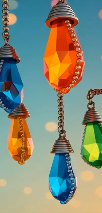 Colorful crystal pendant wallpaper with vibrant jewels.