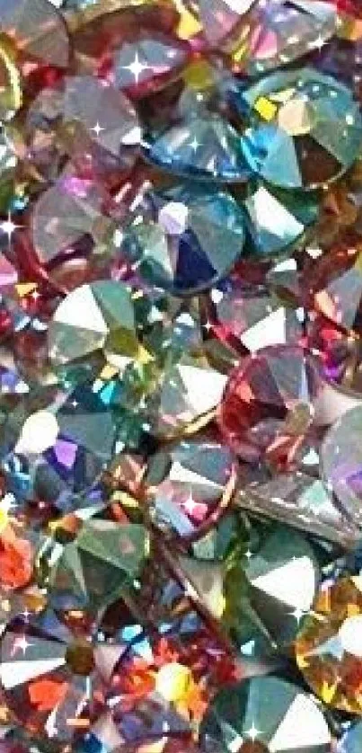 Multicolor crystal-themed phone wallpaper with vibrant gems.