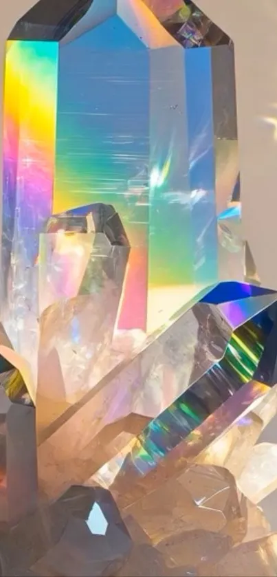 Vibrant crystal prism emitting rainbow colors.