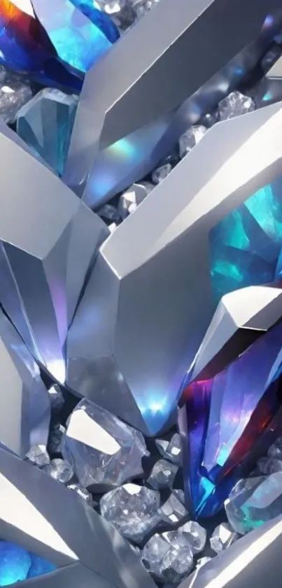 Vibrant blue and purple crystal shards sparkle.