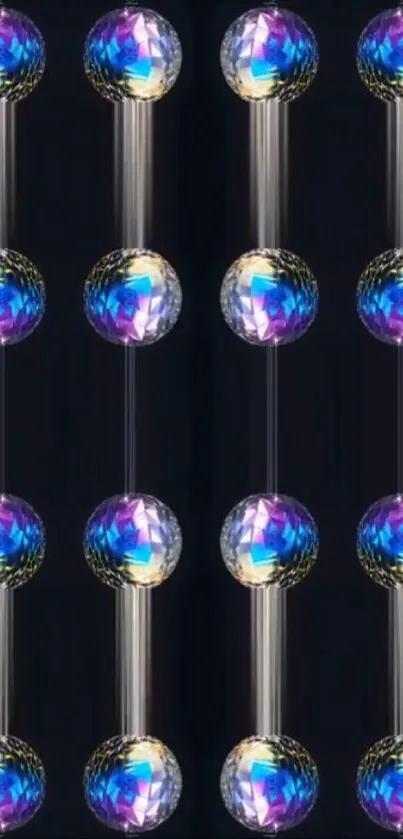 Colorful crystal spheres on dark backdrop.