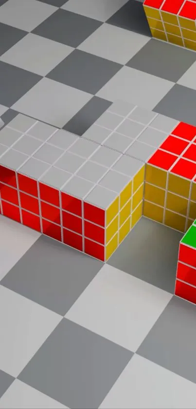 Colorful checkerboard cube pattern wallpaper.