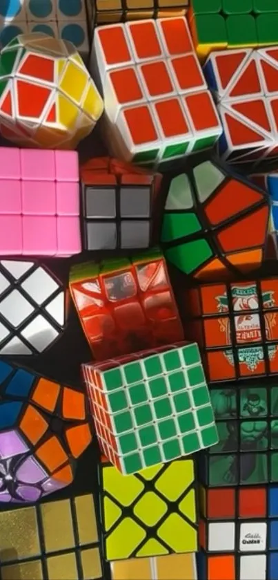 Various colorful Rubik's cubes scattered artfully.