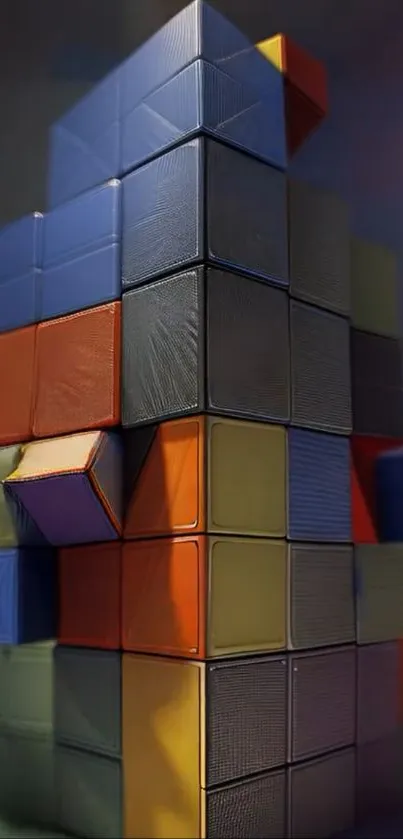 A stack of colorful cubes in an artistic arrangement.