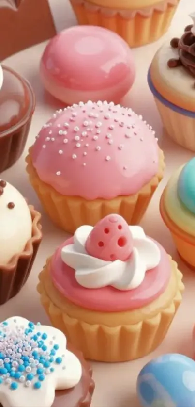 A vibrant assortment of colorful cupcakes in various designs.