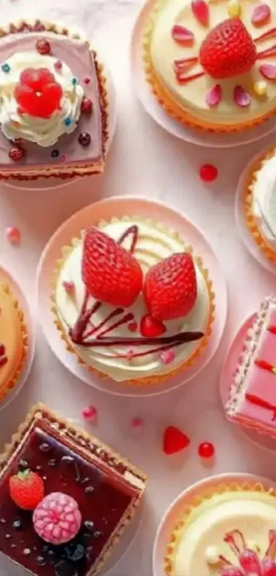 Colorful cupcakes with detailed topping designs.