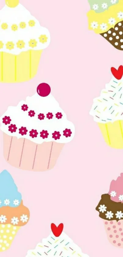 Colorful cupcakes on a pink background wallpaper.