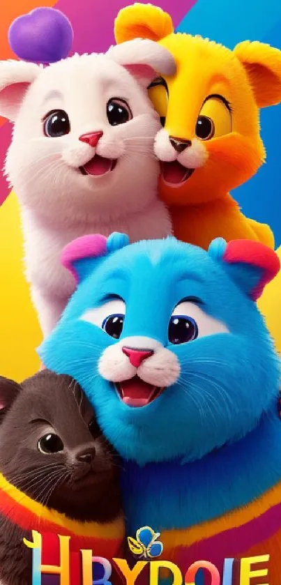 Colorful cartoon animals mobile wallpaper, perfect for vibrant screens.