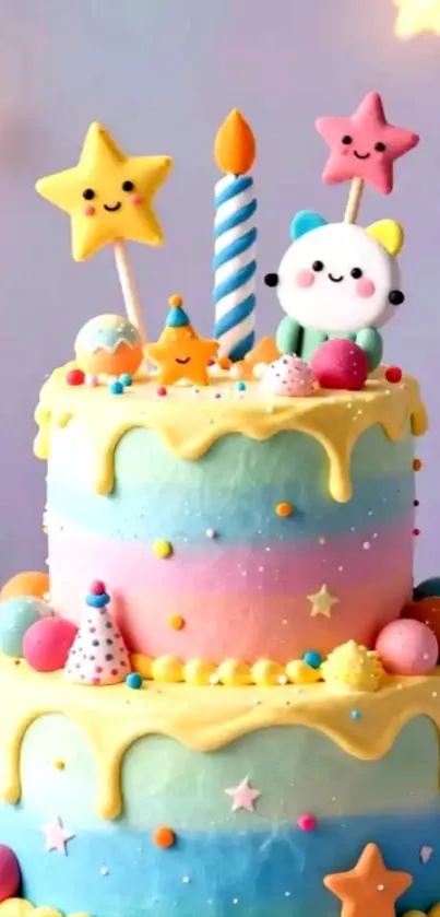 Colorful pastel cake with star decorations.