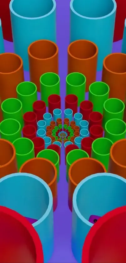 Colorful 3D cylinders forming a geometric pattern wallpaper