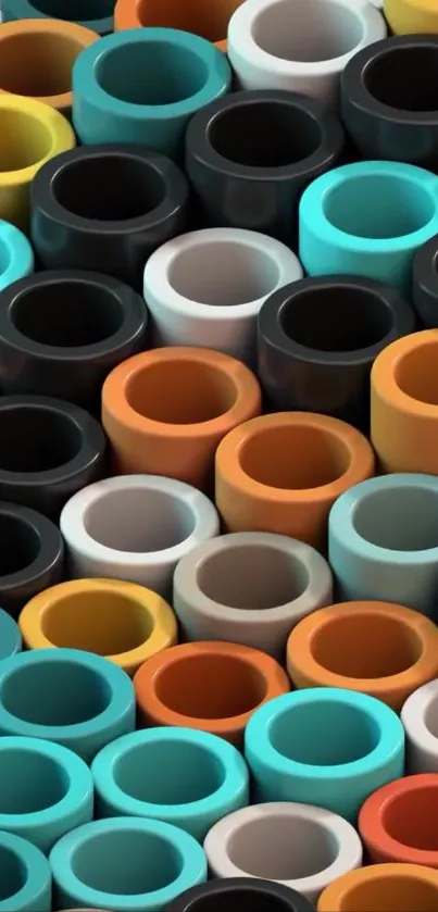 Vibrant colorful cylinders abstract pattern wallpaper.