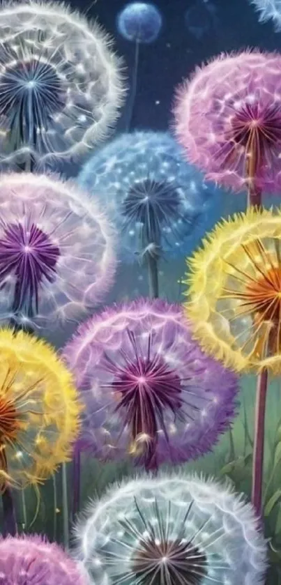 Colorful dandelions in a whimsical mobile wallpaper design.