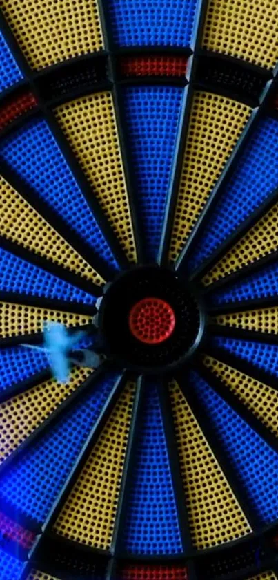 Colorful dartboard with blue and yellow patterns for phone wallpaper.