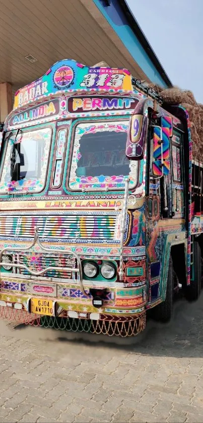 Intricately decorated Indian truck in vibrant colors.