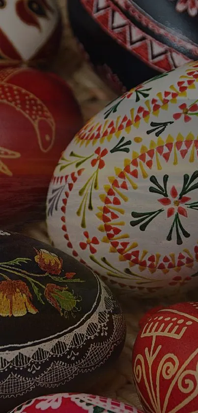 Colorful decorative Easter eggs with intricate designs.