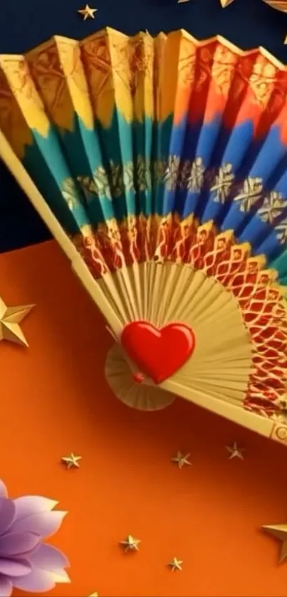 Colorful fan art with floral accents and stars