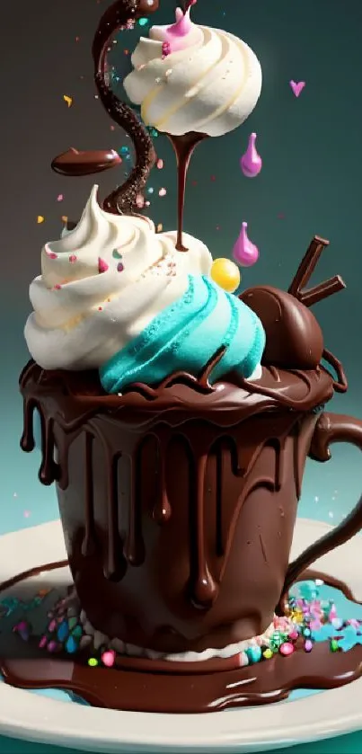 Mobile wallpaper featuring a colorful dessert with chocolate and whipped cream.