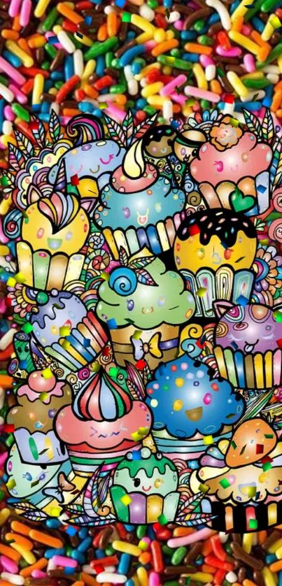 Colorful cupcakes and sprinkles wallpaper