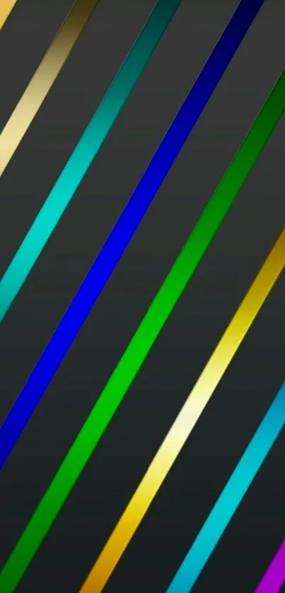 Vibrant mobile wallpaper with colorful diagonal stripes on a dark background.