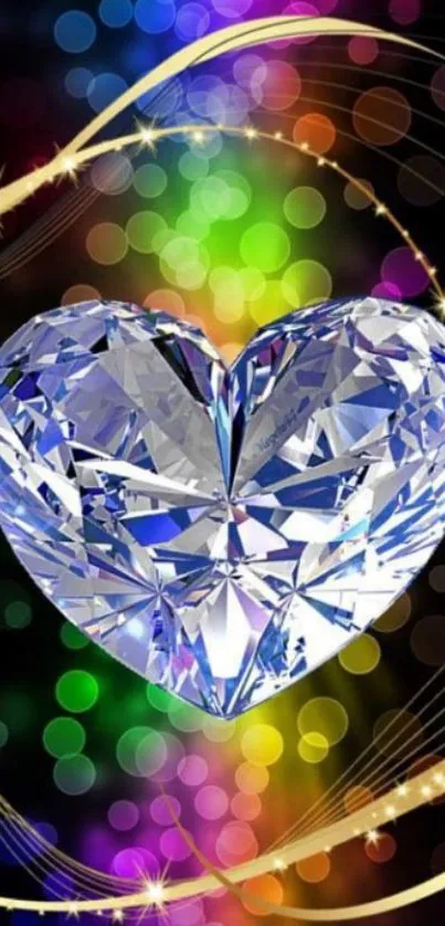 Glossy heart diamond with colorful bokeh effect.