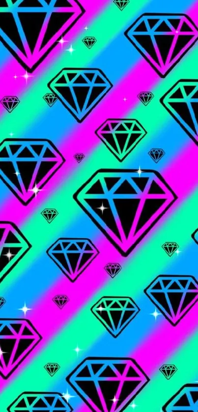 Colorful gradient wallpaper with black diamond outlines.