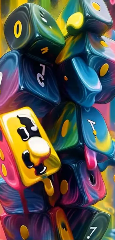 Colorful abstract dice art with vibrant design.