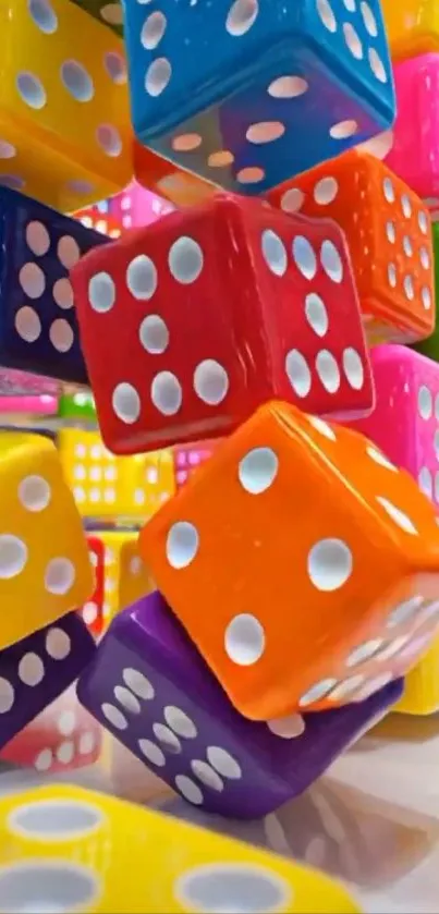 Vibrant stacked dice in various colors.