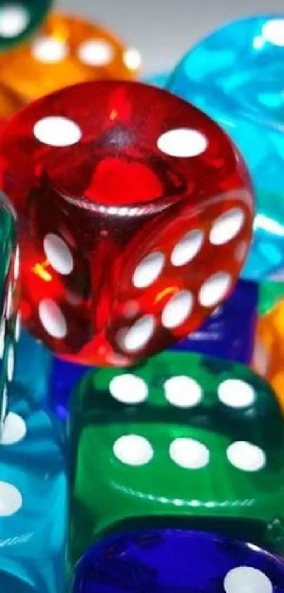 Colorful dice with vibrant hues in a stacked arrangement.