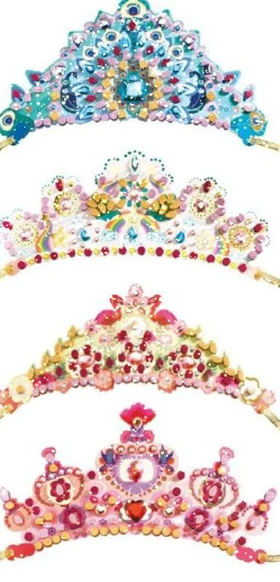 Hand-drawn colorful crowns on mobile wallpaper with intricate designs.