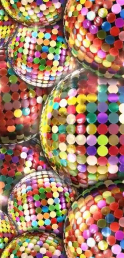 Colorful disco ball reflections with vibrant circles.