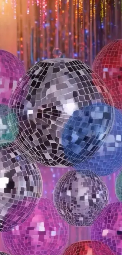 Vibrant disco balls creating a colorful mobile wallpaper vibe.