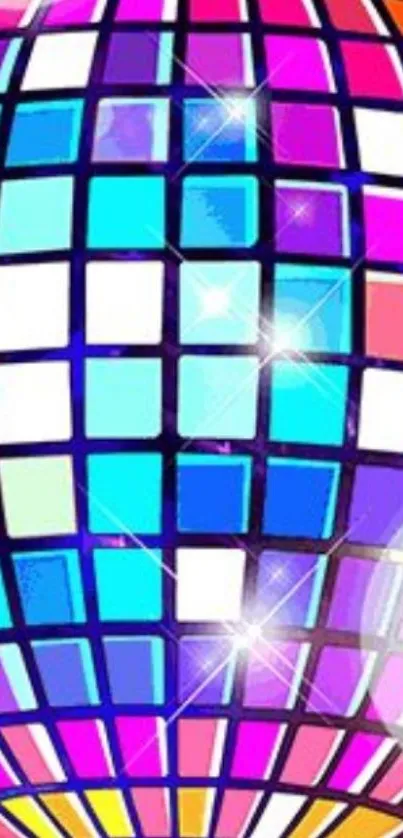 Vibrant disco ball wallpaper with vivid colors and sparkling lights.