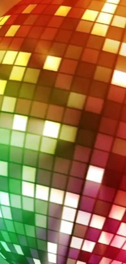 Dynamic disco ball wallpaper with colorful pixel patterns.