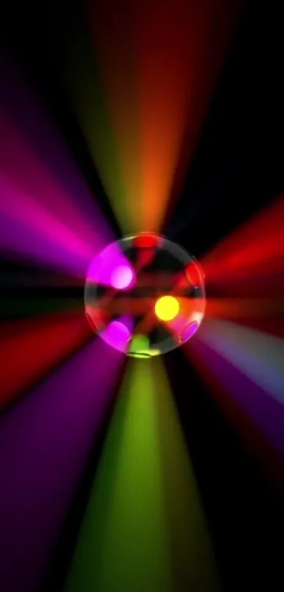 A mobile wallpaper featuring a colorful disco light ball with vibrant rays.