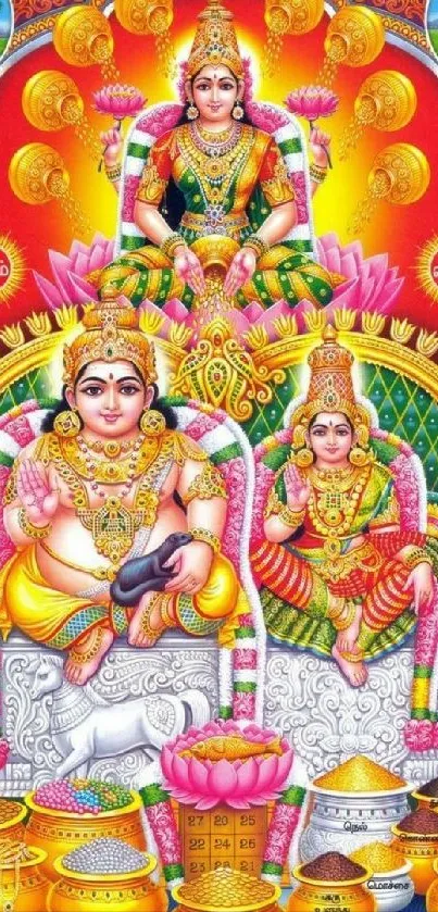 Colorful illustration of Hindu deities with vibrant details.