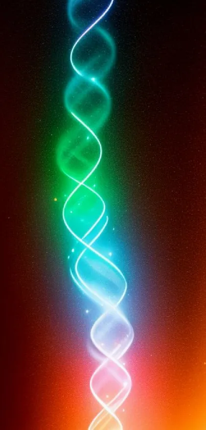 Vibrant colorful DNA light spiral on an abstract mobile wallpaper.