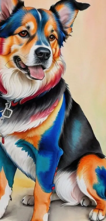 Colorful dog illustration with vibrant hues and playful design.